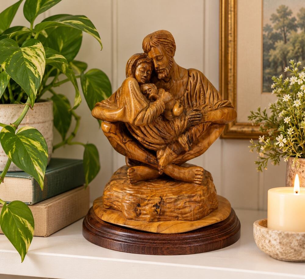 A Quiet Moment Olive Wood Hand Carved Israel Bethlehem Nativity Holy Family